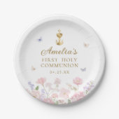 Girl's First Holy Communion Pastel Floral Pappteller (Vorderseite)