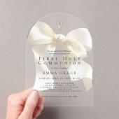 Girl's First Holy Communion Simple Ivory Bow Acryleinladungen (Insitu (Handheld))