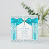 Girls First Holy Communion White Aquamarin Blue Pe Einladung (Stehend Vorderseite)