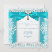Girls First Holy Communion White Aquamarin Blue Pe Einladung (Rückseite)