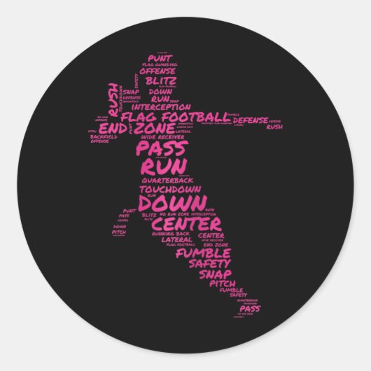 Girls Flag Football Player Word Art Typografy Runder Aufkleber (Vorderseite)