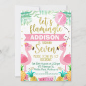 Girls Flamingo Ballons siebten Geburtstag Einladung (Vorderseite)
