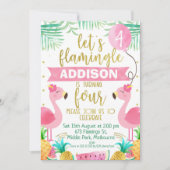 Girls flamingo Einladung zum vierten Geburtstag (Vorderseite)