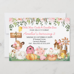 Girls Floral Bauernhof Szene Geburtstag Einladung