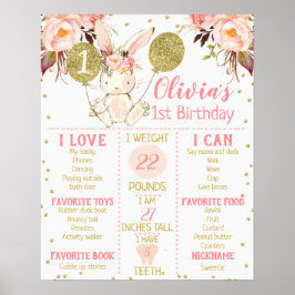 Girls Floral Bunny 1. Geburtstag Milestone Poster