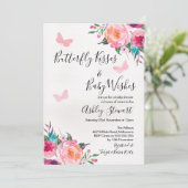 Girls Floral Butterfly Babydusche Einladung (Stehend Vorderseite)