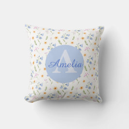 Girls Floral Pattern Monogram Name Kids Pillow Kissen