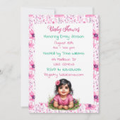 Girl's Floral Pink Baby Shower Einladung (Vorderseite)