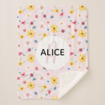 Girls Floral Pink Blume & Name Monogram Kids