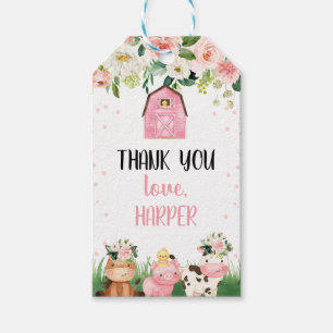 Girls Floral Pink Farm Birthday Favor Tag Geschenkanhänger