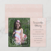 Girls Floral Pink Taufe Einladung (Vorne/Hinten)