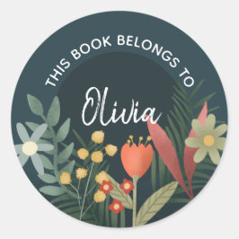 Girls Floral 'This Book Belongs' Blume Buchzeichen Runder Aufkleber