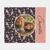Girls Floral Unicorn Benutzerdefiniertes Foto mit  Fleecedecke (Vorderseite (Horizontal))