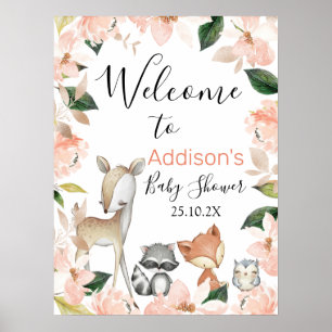 Girls Floral Woodland Babydusche Begrüßungszeichen Poster