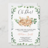 Girls Foliage Greenery Blumentier Deer Baby Shower Einladung (Vorderseite)