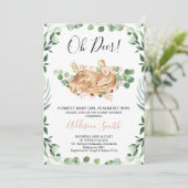 Girls Foliage Greenery Blumentier Deer Baby Shower Einladung (Stehend Vorderseite)