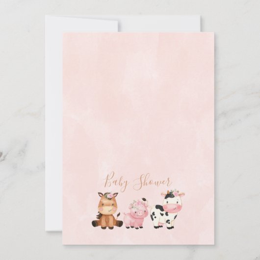 Girls Foliage Wreath Farm Animals Baby Dusche Einladung (Rückseite)