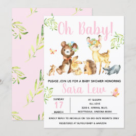 Girl's Forest Watercolor Kinderdusche Einladung