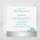 Girls Foto Aquamarin Blue First Communation Einladung (Rückseite)