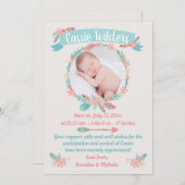 Girls Foto Boho Feather Wreath Birth Ankündigung (Vorne/Hinten)