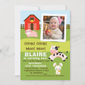 Girls Foto Farmyard Einladung (Vorderseite)
