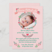 Girls Foto Floral Wreath Baby Ankunft Vielen Dank Ankündigung (Vorne/Hinten)