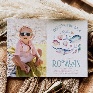 Girl's Foto One-the-Sea-Birthday Einladung