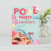 Girls Foto Pool Party Geburtstag Einladung (Stehend Vorderseite)
