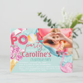 Girls Foto Pool Party Geburtstag Einladung (Stehend Vorderseite)