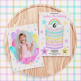Girl's Foto Rainbow Birthday Party Einladung