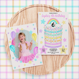 Girl's Foto Rainbow Birthday Party Einladung