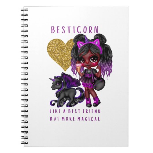Girls Friend Geschenk Black Unicorn Besticorn Magi Notizblock (Vorderseite)