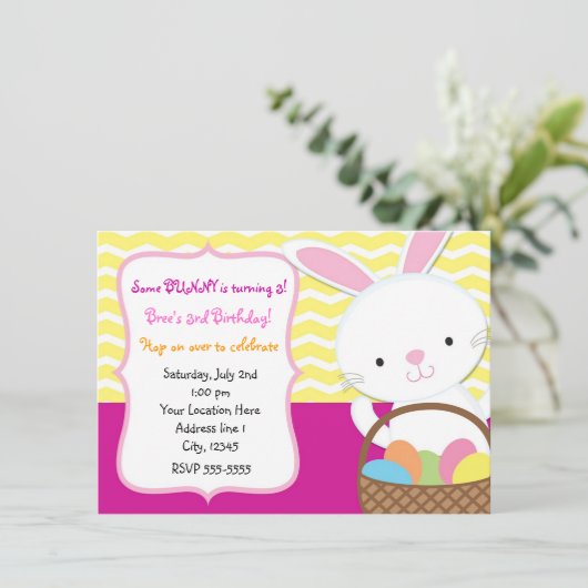 Girls Frühjahr Ostern Bunny Rabbit Einladung (Stehend Vorderseite)