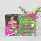 Girls Funky Doodle Foto Geburtstagsparty Einladung (Stehend Vorderseite)