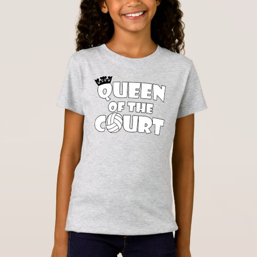 Girls' Funny Volleyball Queen of the Court Niedlic T-Shirt (Vorderseite)