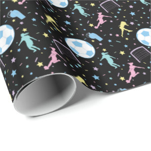 Girls Fußball Silhouetten Sterne und Glitzern Geschenkpapier