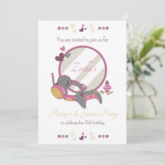 Girls Game and Pamper Party Einladung (Stehend Vorderseite)