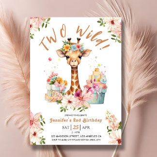 Girls Giraffe 2. Geburtstag Pink Safari Two Wild Einladung