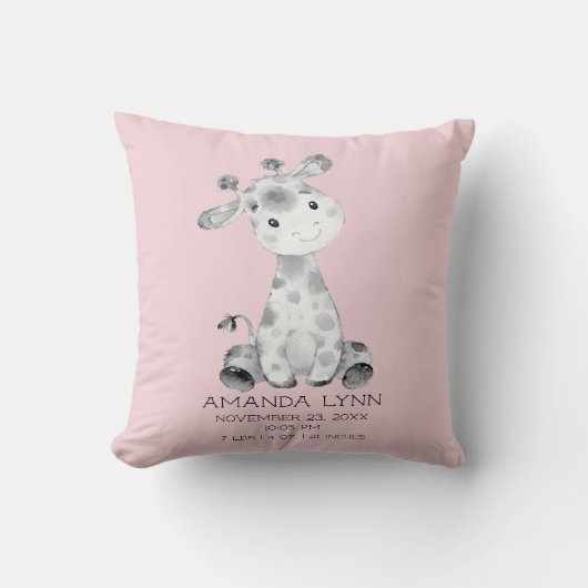 Girls Giraffe Baby Birth Stats Pillow Kissen (Vorderseite)