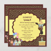 Girls, Giraffe & Cake Animal Print Party Einladung (Vorne/Hinten)