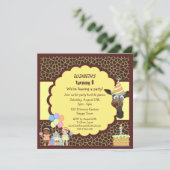 Girls, Giraffe & Cake Animal Print Party Einladung (Stehend Vorderseite)