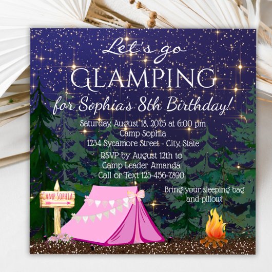 Girls Glamping Geburtstagsparty Einladung