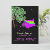 Girls Glamping zum Geburtstag Einladung (Stehend Vorderseite)