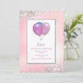 Girls Glittery Balloons Geburtstag Einladung (Stehend Vorderseite)