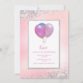 Girls Glittery Balloons Geburtstag Einladung