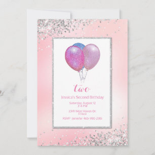 Girls Glittery Balloons Geburtstag Einladung
