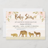 Girls Gold Safari Animals Kinderdusche Einladung (Vorderseite)