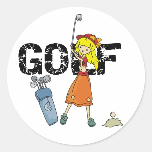 Girls Golf Runder Aufkleber (Vorderseite)