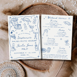 Girls Gone Mild Bachelorette Party Itinerary Blue Einladung