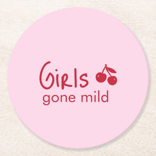 Girls Gone Mild Pink and Cherry Red Bachelorette   Runder Pappuntersetzer (Vorderseite)